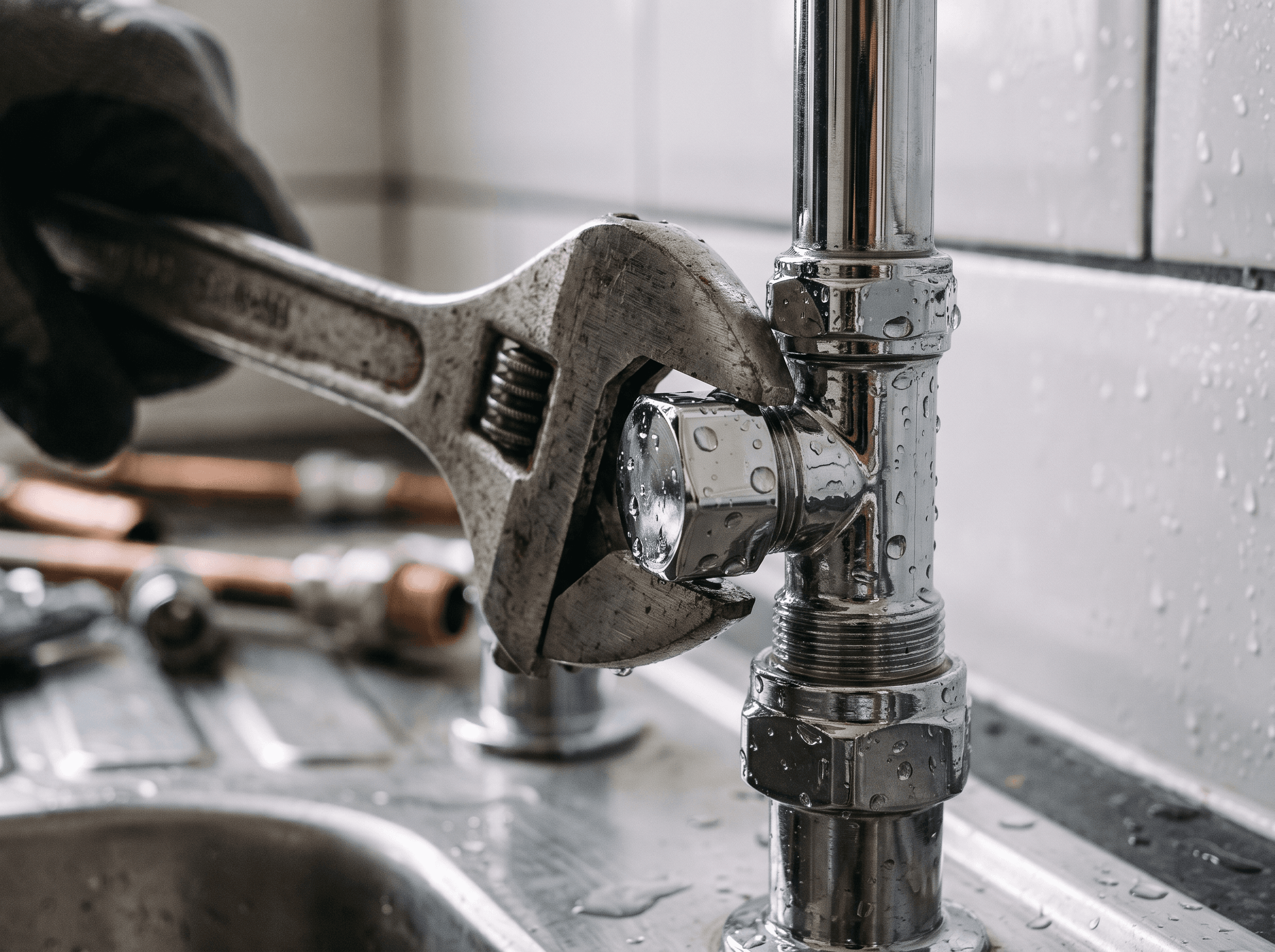 Close-up of a tap and valve being fitted